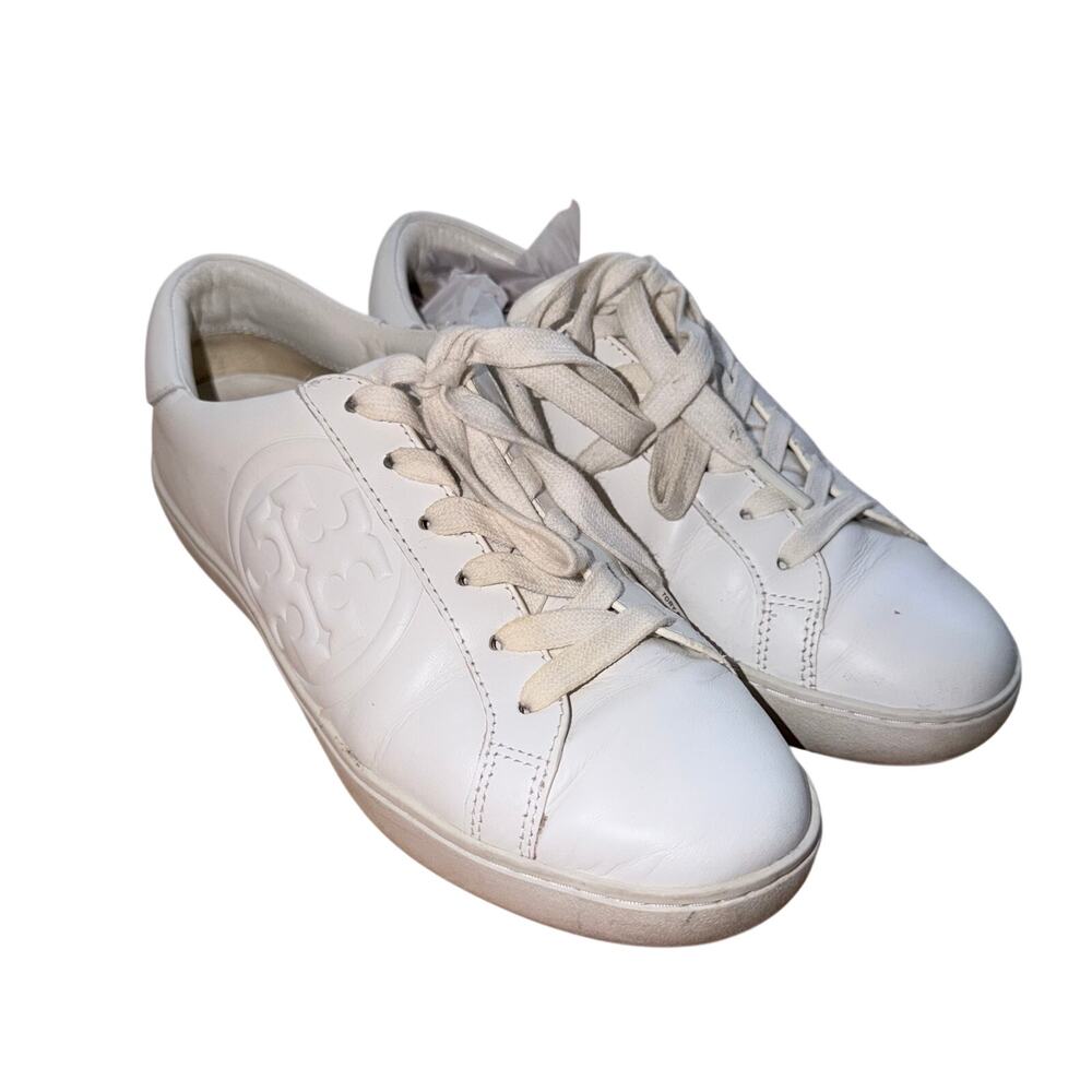 Tory Burch white leather logo women’s sneakers 7.5 preppy tennis shoes